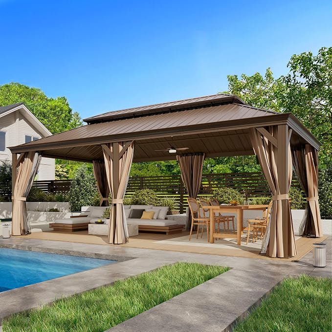 EROMMY 12'x24' Hardtop Gazebo Double Roof Galvanized Steel Canopy Outdoor by EROMMY