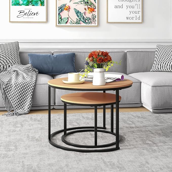 HOJINLINERO Round Coffee Table, Nesting Coffee Table Set of 2, Center Tables - Image 4
