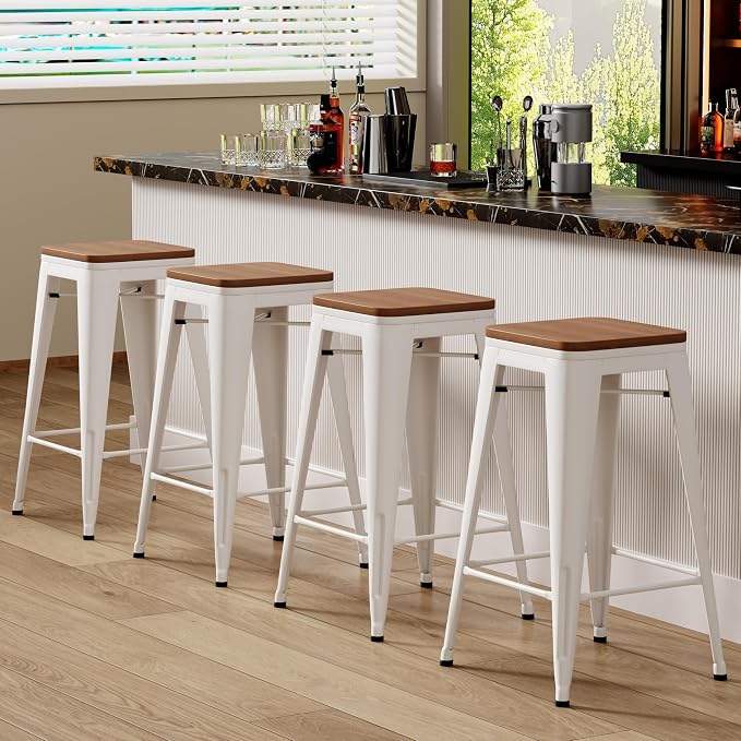 Andeworld Bar Stools Set of 2 Stackable Metal Bar Stools Industrial Bar Height - Image 6