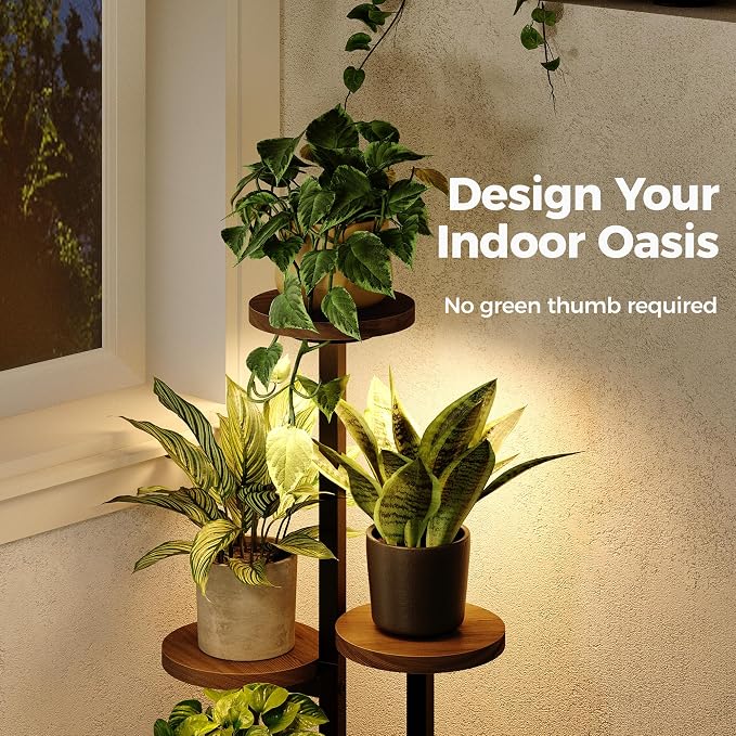 Bamworld Plant Stand with Grow Lights Indoor Plant Stand Tall Metal Wood Plant - Image 6