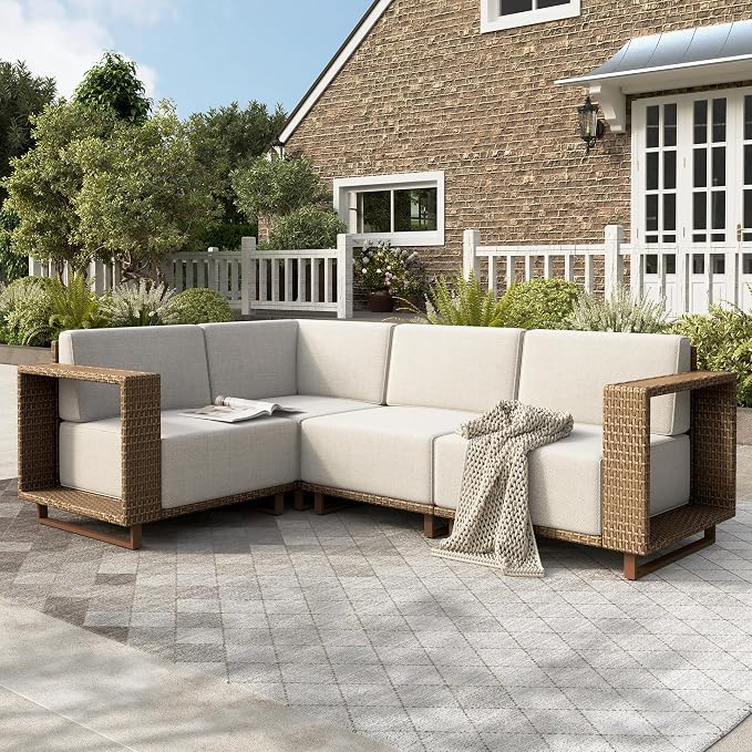 HERA'S HOUSE Patio Furniture Set, 4 Pieces Sectional Outdoor Rattan Wicker Sofa - Image 7
