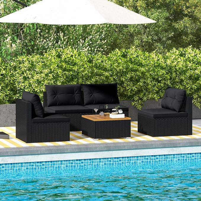 Tangkula 5 Piece Rattan Sofa Set, Outdoor Wicker Furniture Set w/Seat & Back - Image 4