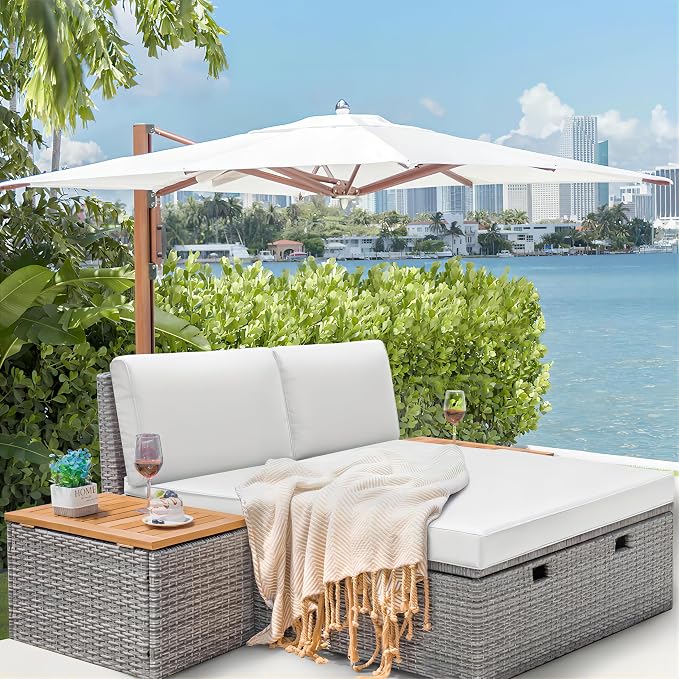 Greesum Outdoor Daybed Set Multifunctional Wicker Lounge Bed Furniture - Image 7