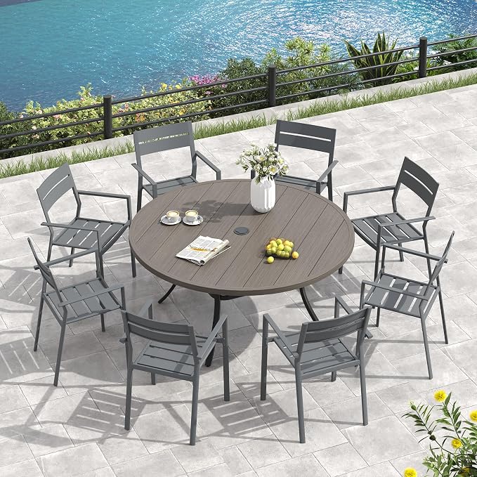 VICLLAX 63" Round Patio Table, Outdoor Dining Table - Image 7