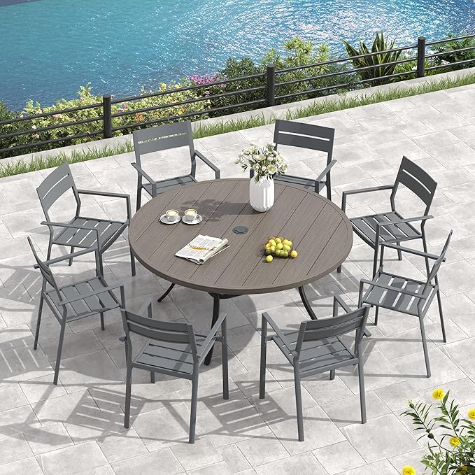 VICLLAX 60" Round Patio Table, Outdoor Dining Table - Image 7