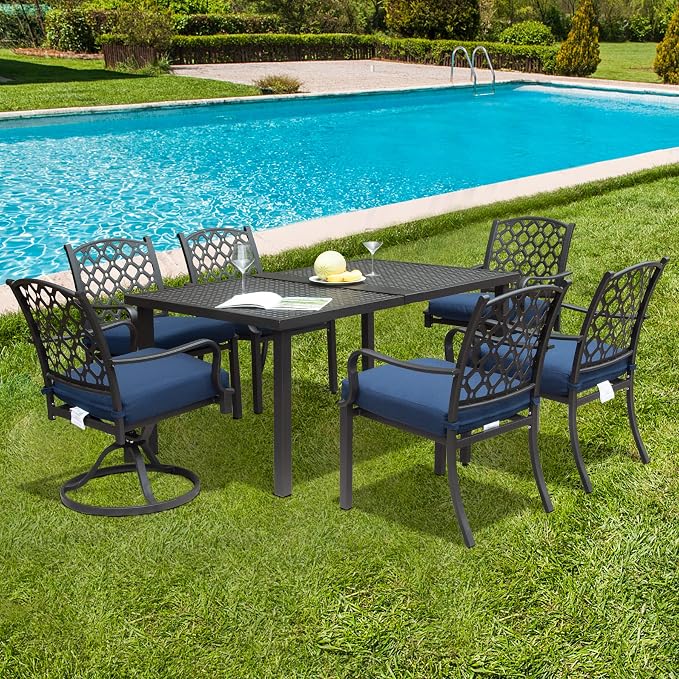 Domi 7 Pieces Patio Dining Sets All-Weather Metal Outdoor Modern Dining Sets - Image 8