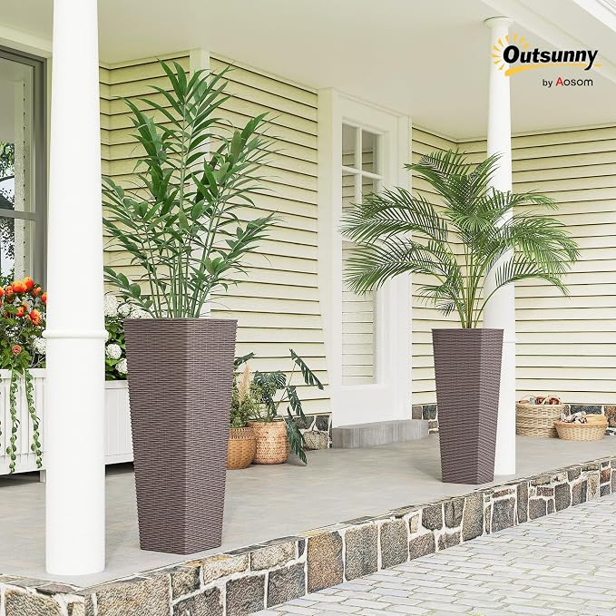 Outsunny 32 Inch Tall Planters for Outdoor Plants, Stackable Tapered Planters - Image 2