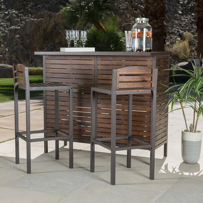 Christopher Knight Home Milos Indoor/Outdoor Acacia Wood 3 Piece Bar Set - Image 2