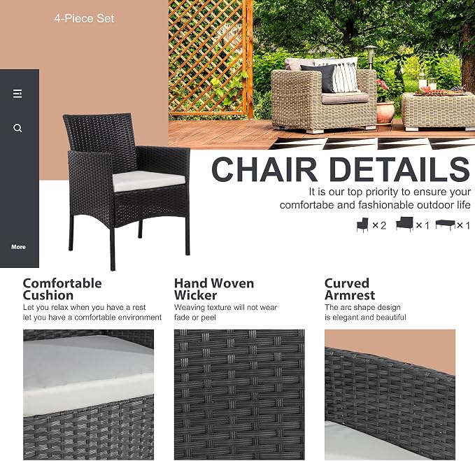 Shintenchi 4 Piece Outdoor Patio Furniture Sets, Small Wicker Patio - Image 5