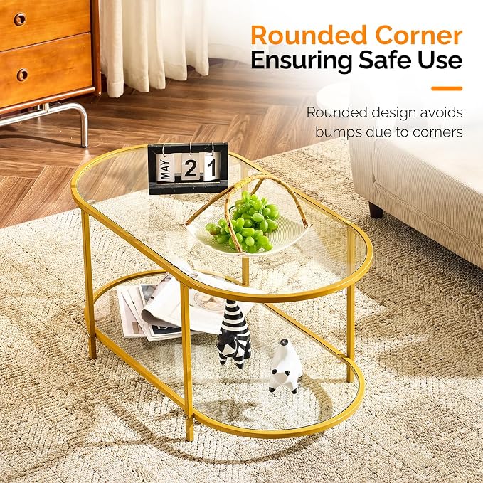 VINGLI 38" Oval Coffee Table, Transparent Glass Metal Coffe Table - Image 5