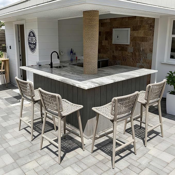 PURPLE LEAF Patio Counter Height Bar Stools Set of 4 Metal Bar Chairs by PURPLELEAF