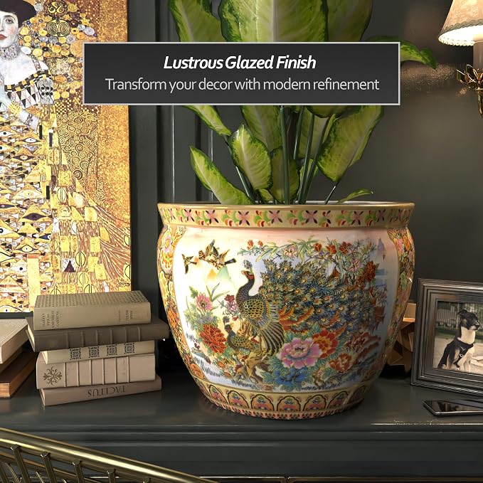 Red Lantern Large 22" Satsuma Porcelain Fishbowl Planter - Image 3