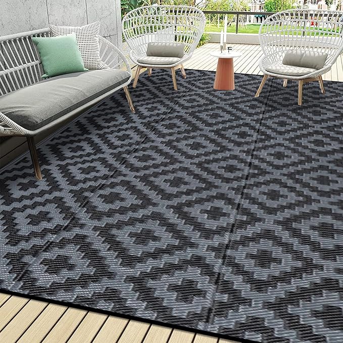 SAND MINE Waterproof Outdoor Rug 9x18 ft, Plastic Reversible Rug, Modern Area by SANDMIND