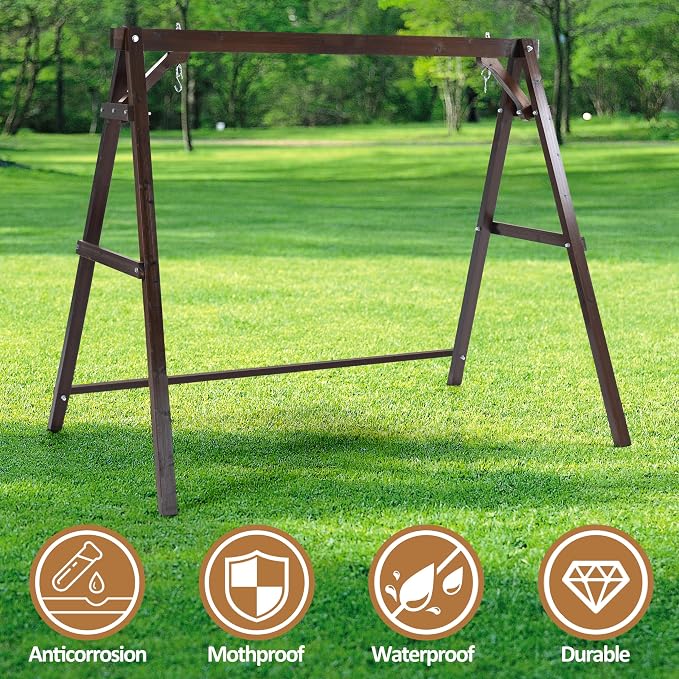 Finnhomy Outdoor 880 LBS Porch Swing Frame, Stable A-Frame Wooden Swing Stand - Image 6