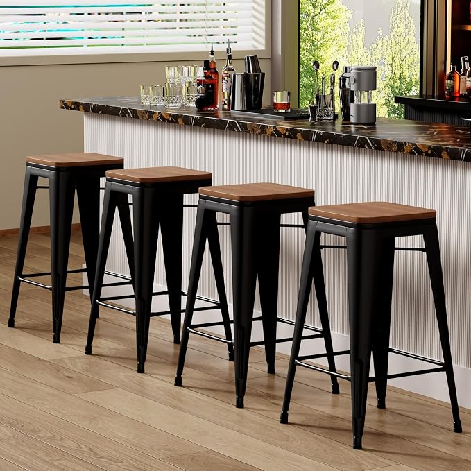 Andeworld Bar Stools Set of 4 Stackable Metal Bar Stools Industrial Counter - Image 6