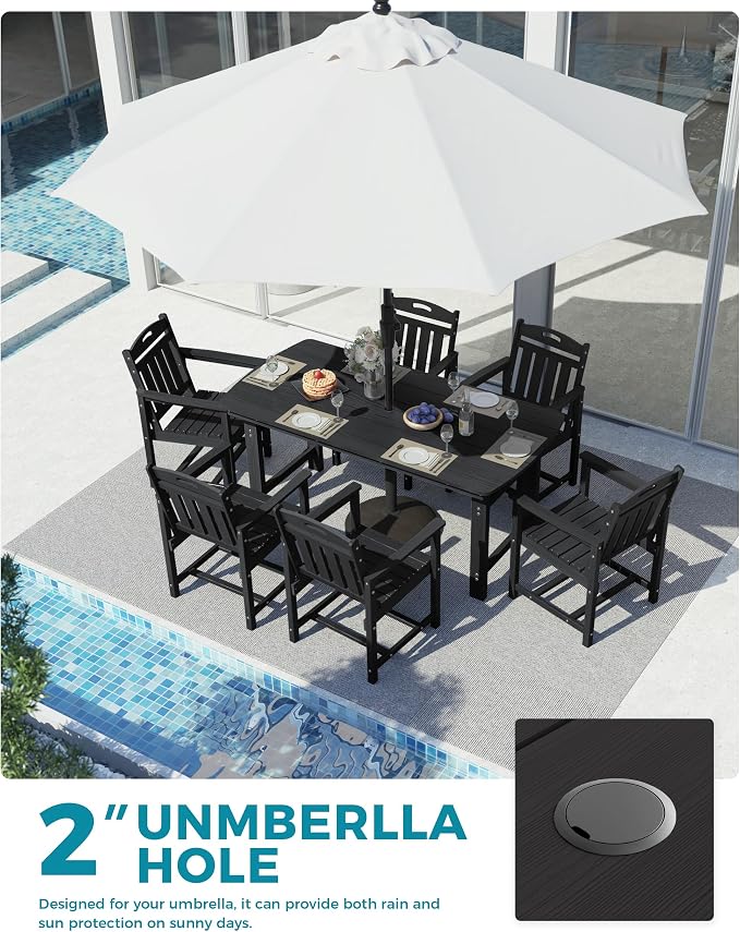 Ciokea HDPE Outdoor Dining Set, 7-Piece Patio Table and Chairs Set - Image 4