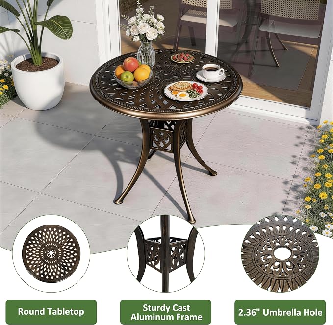30.31" Outdoor Patio Dining Table, Cast Aluminum Patio Bistro Table, Round - Image 4