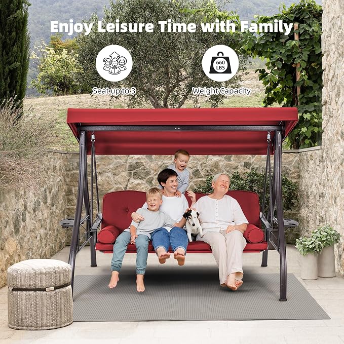 HOMREST 3 Seat Outdoor Porch Swing - Image 6