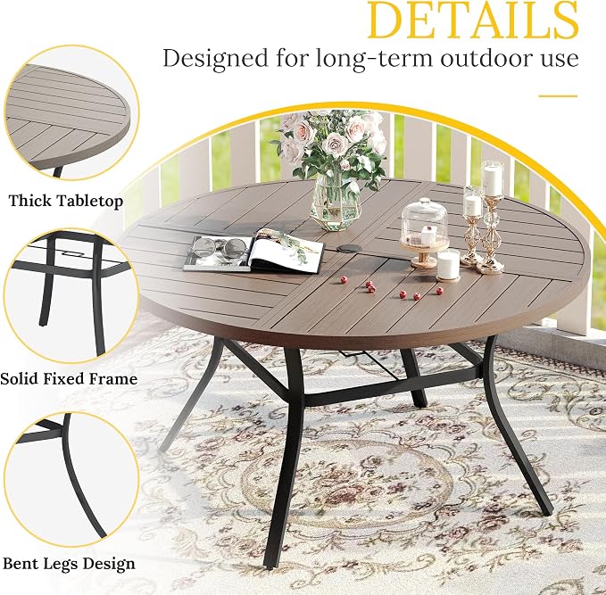 VICLLAX Round Patio Table with Adjustable Umbrella Hole - Image 4
