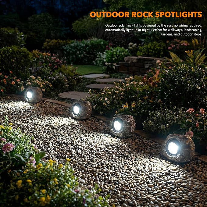 Solar Rock Lights Outdoor – 4 Pack Waterproof LED Landscape Garden Spotlights - Image 6