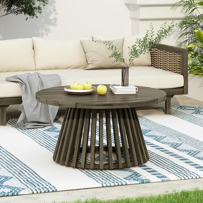 LUMISOL Patio Outdoor Acacia Wood Round Coffee Table, Circle Center Table by LUMISOL