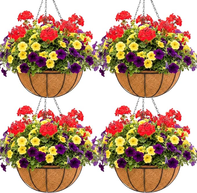 Metal 10 inch Round Planter, 4 Pack Hanging Wire Basket by JFFLYIT