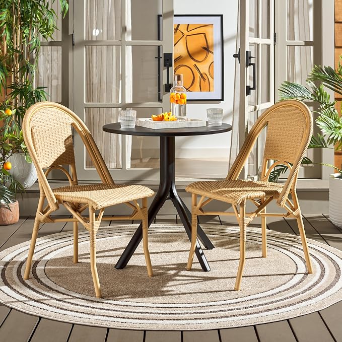 SAFAVIEH Outdoor Collection Torino Natural Wash Parisian Bistro Chair Set of 2 - Image 2