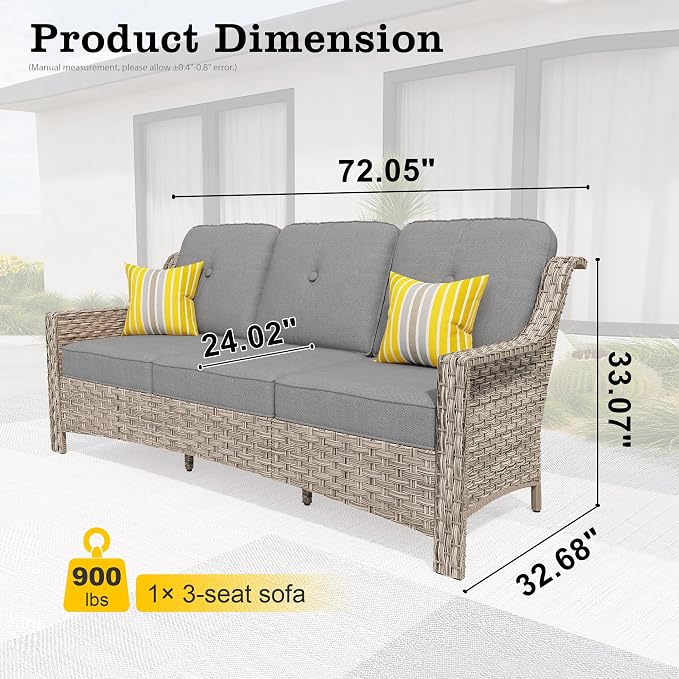 HOOOWOOO Patio Couch, Outdoor Wicker 3 Seater Sofa, All Weather Resistant High - Image 6