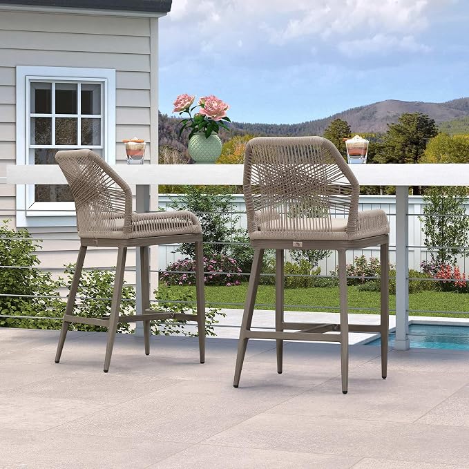 PURPLE LEAF Patio Sunbrella Counter Height Bar Stools 24" H Set of 2 Modern - Image 9