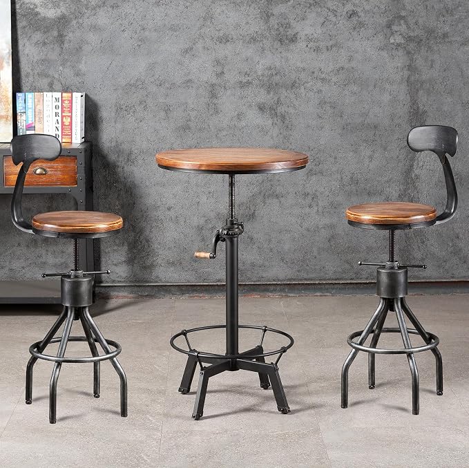 LOKKHAN Set of 2 Rustic Industrial Bar Stool-24-30 Adjustable Metal Swivel - Image 10