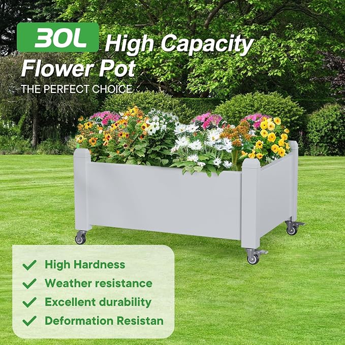 Raised Garden Bed with Wheels, 14 Gallon Self-Watering Raised Planter Box with - Image 4