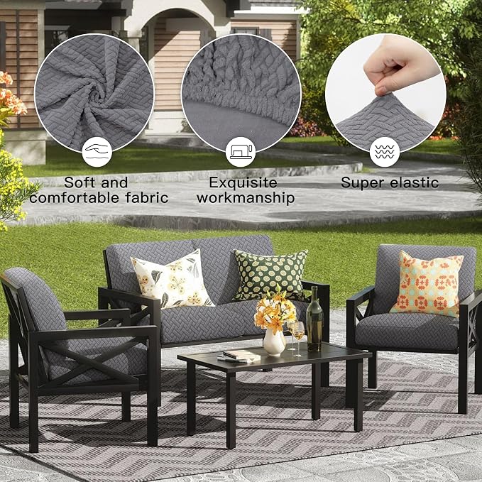 8Pcs Outdoor Cushion Covers, Patio Cushion Covers, Stretch Elastic Slipcovers - Image 4