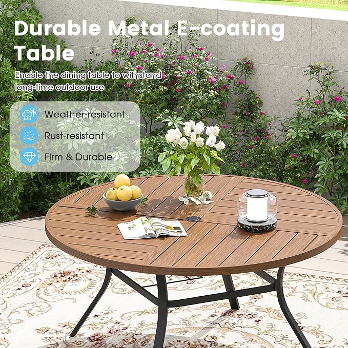 Patio Dining Table for 6-8, Round Metal Outdoor Table - Image 5