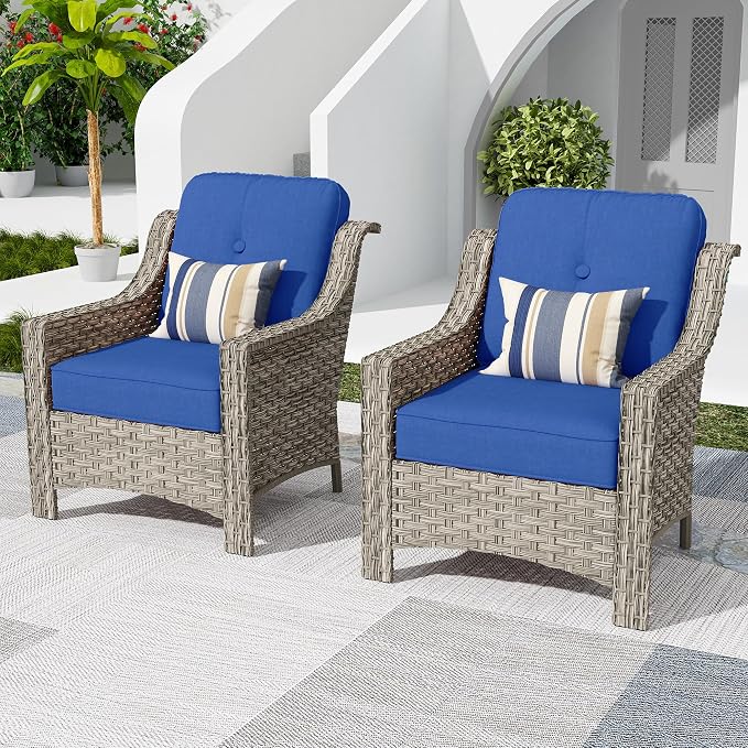 HOOOWOOO 2 Piece Patio Chairs Set, Outdoor Wicker Chairs, All Weather Resistant by DesignforBetterLife