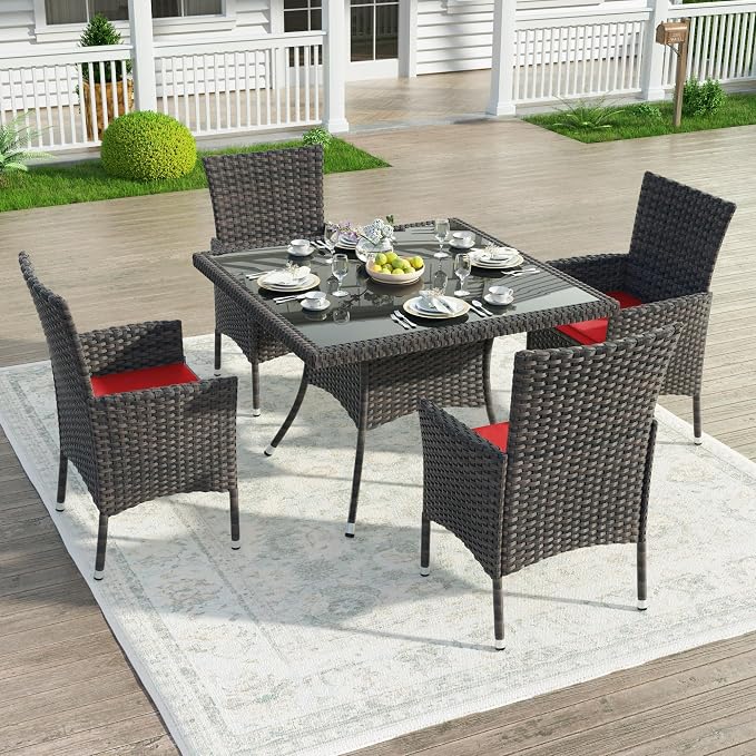 Kullavik 5-Piece Outdoor Dining Set Patio Rattan Furniture Set, Patio Dining - Image 6