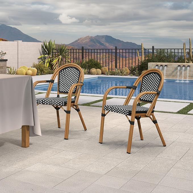 PURPLE LEAF French Bistro Chairs Set of 2 Aluminum Wicker Rattan Hand-Woven - Image 2