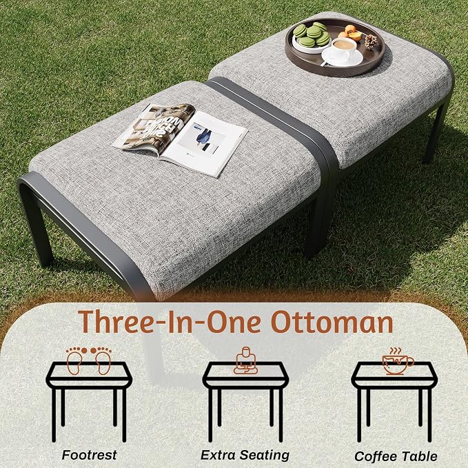 HOMREST Metal Outdoor Ottoman, 2-Piece Aluminum Footstool w/Removable Cushion - Image 6