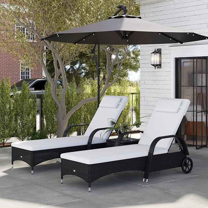 Outsunny Wicker Outdoor Chaise Lounge Chair Set of 3 - Image 2
