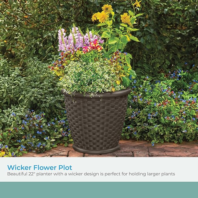 Suncast Sonora 22 Inch Plastic Wicker Indoor or Outdoor Decorative Garden - Image 3