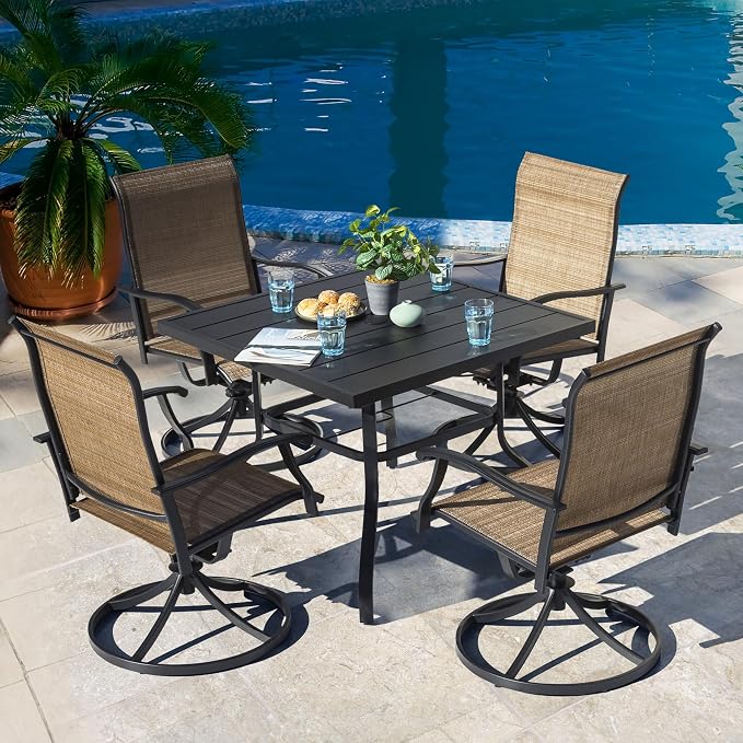 NUU GARDEN Outdoor Patio Dining Set, 4 Swivel Textilene Dining Chairs and 37" - Image 2