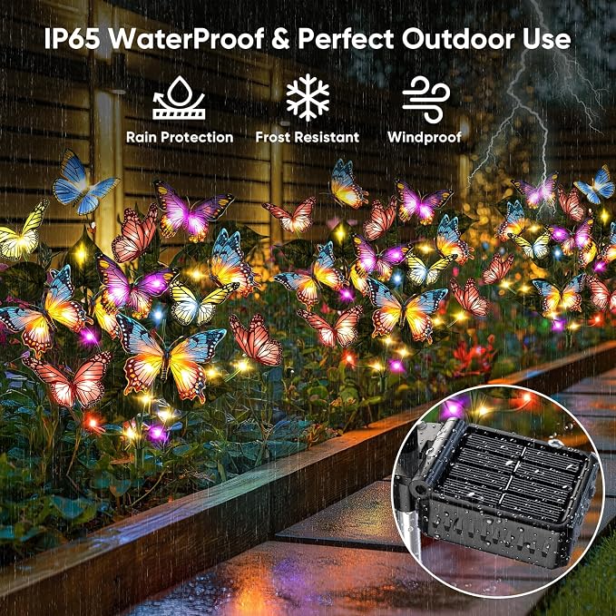 Solar Lights Outdoor Garden Decor: 6 Pack 102 Silk Butterflies - Image 4