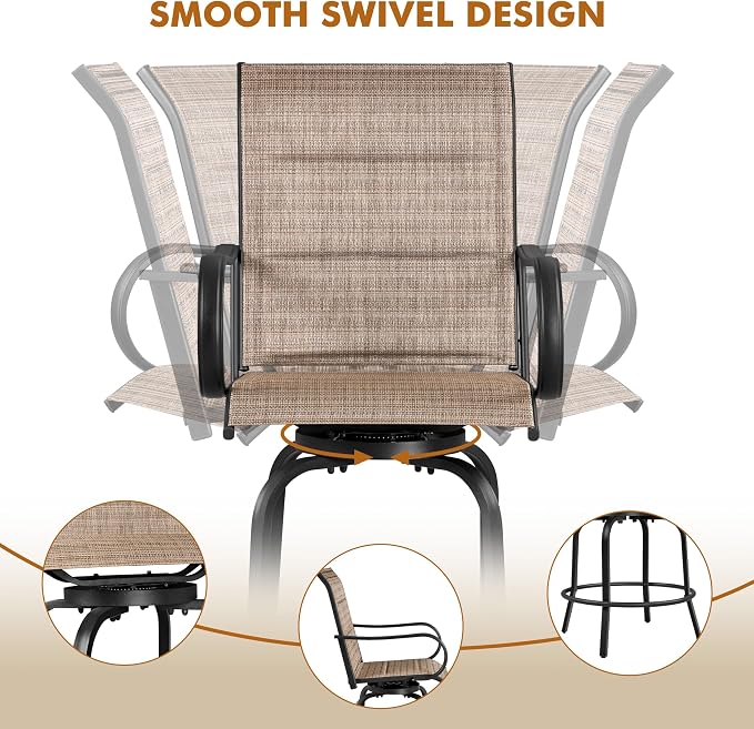 Yaheetech 3Pcs Patio Stools Bar Set, 360 Rotating Swivel Chairs - Image 8