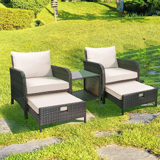 LEVELEVE Balcony Furniture 5 Piece Patio Conversation Set, PE Wicker Rattan - Image 4