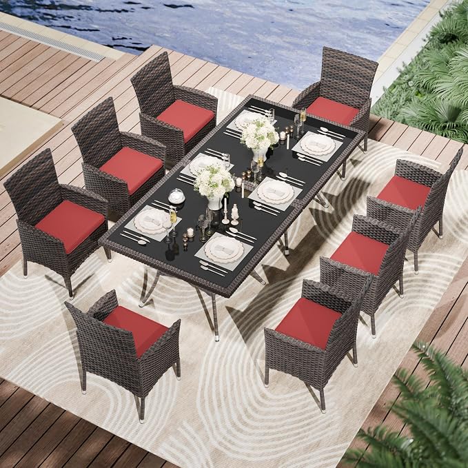 Kullavik 10-Piece Outdoor Dining Set Patio Rattan Furniture Set, Patio Dining by KULLAVIK