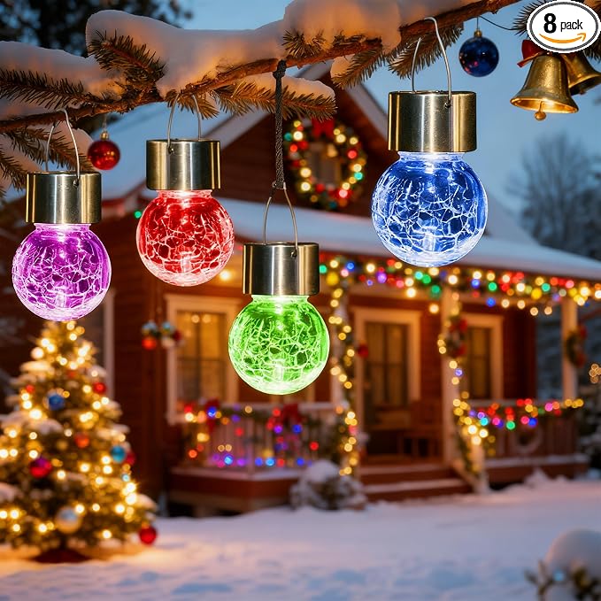 Solpex Hanging Solar Lights Outdoor, 8 Pack Decorative Cracked Glass Ball Light by Solpex