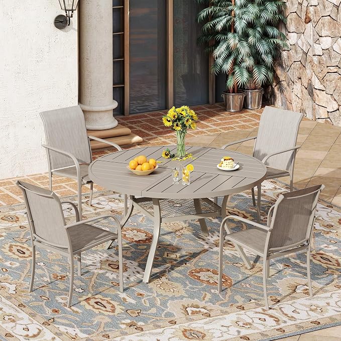VICLLAX 5 Pieces Patio Outdoor Dining Set, 40.6" Round Metal Table by HOME