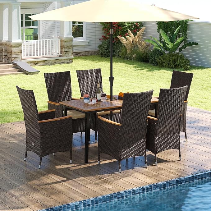 Tangkula 7 Pieces Rattan Outdoor Dining Set - Image 3