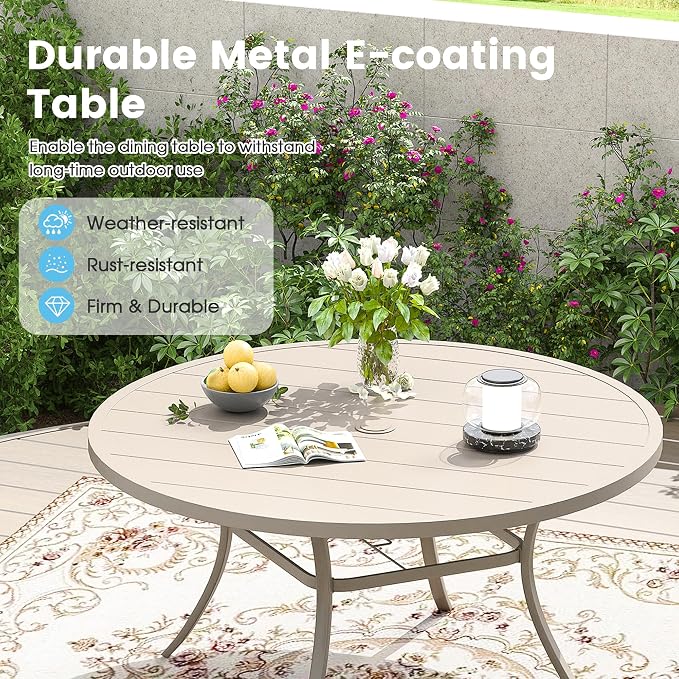 Patio Dining Table for 6-8, Round Metal Outdoor Table - Image 5