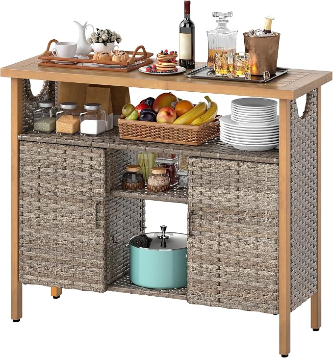 DWVO XL Patio Storage Cabinet, Wicker Outdoor Bar Table by DWVO