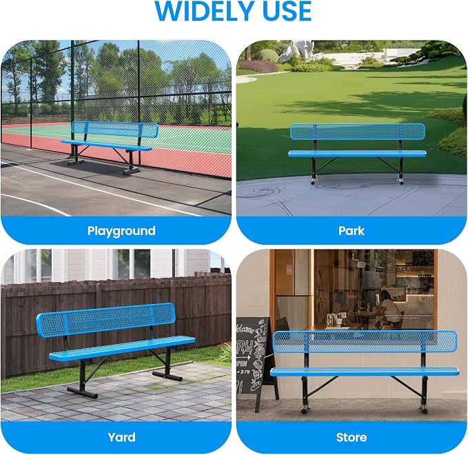 8 FT Steel Park Bench for Outside, Outdoor Bench - Image 8
